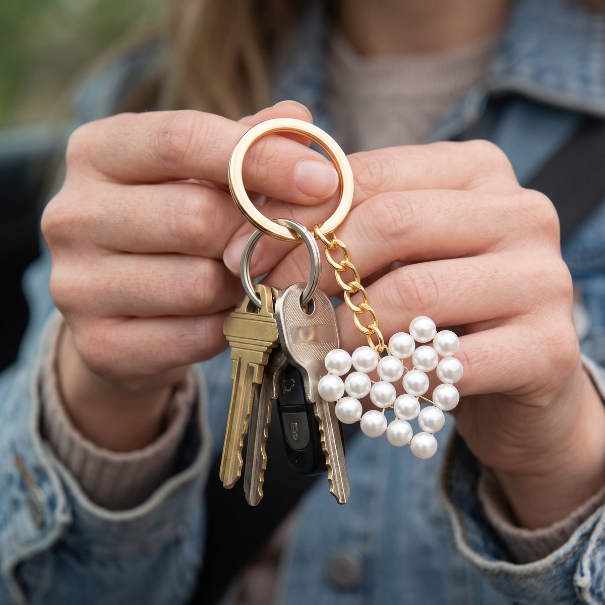 Premium Handmade Pearl Heart Keychain Elegant Gold-Plated Keyring & Bag Charm Key chain by Decor Nexa