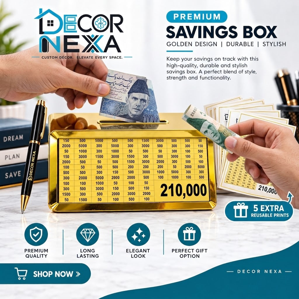 Premium 210,000 PKR Saving Box Money Saving Challenge Box Savings Tracker with Pen & 5 Extra Reusable Prints Saving Box by…