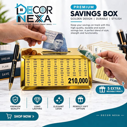 Premium 210,000 PKR Saving Box Money Saving Challenge Box Savings Tracker with Pen & 5 Extra Reusable Prints Saving Box by…