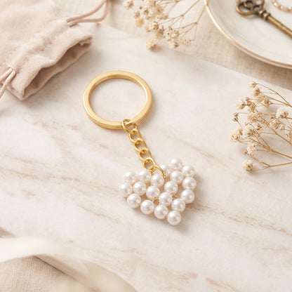 Premium Handmade Pearl Heart Keychain Elegant Gold-Plated Keyring & Bag Charm Key chain by Decor Nexa