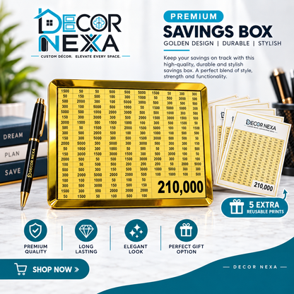Premium 210,000 PKR Saving Box Money Saving Challenge Box Savings Tracker with Pen & 5 Extra Reusable Prints Saving Box by…
